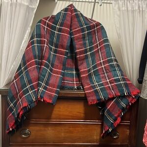 Altar'd State Black, Navy, White, Red, Yellow, and Green Plaid Blanket Scarf